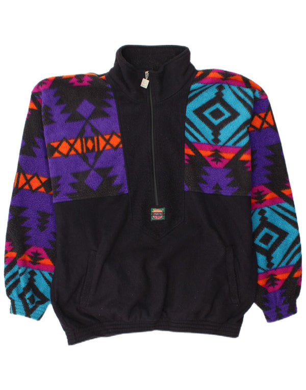 Męski sweter polarowy z zamkiem błyskawicznym w stylu VINTAGE, duży, czarny, geometryczny