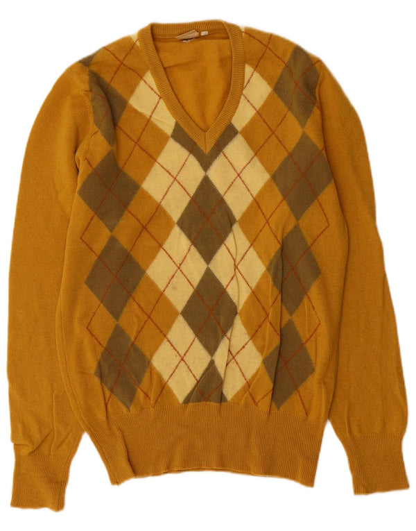 Cutty Sark Męski sweter z dekoltem w kształcie litery V, mały żółty Argyle/diamentowa wełna