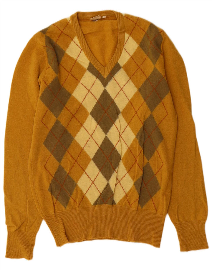 Cutty Sark Męski sweter z dekoltem w kształcie litery V, mały żółty Argyle/diamentowa wełna