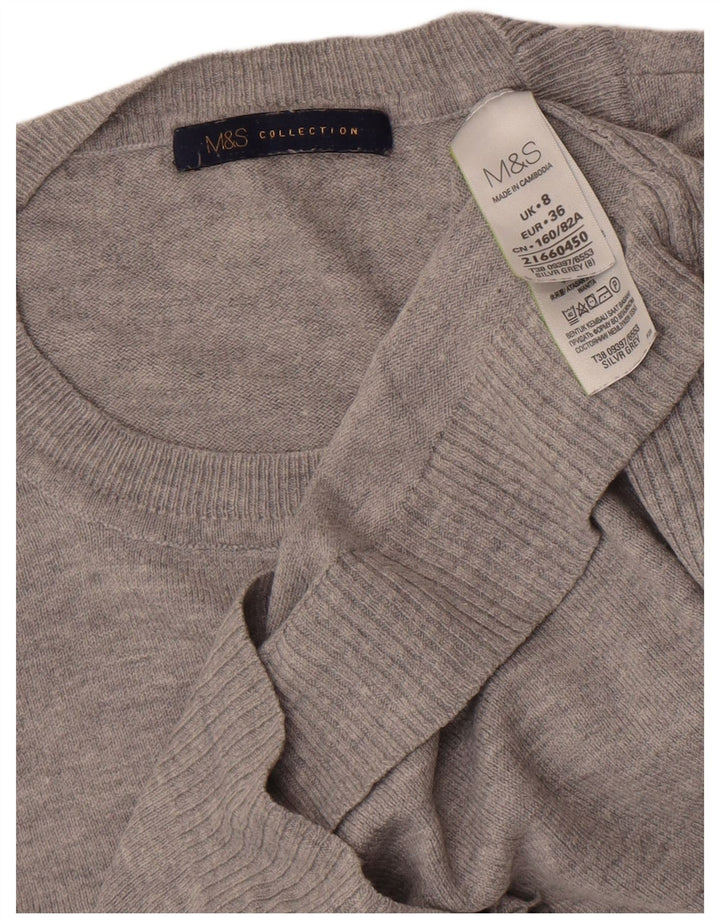 Marks & Spencer Damski sweter z dekoltem w łódkę, UK 8, mały, szary, nakrapiany
