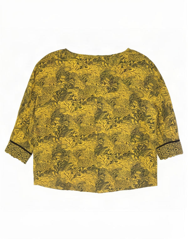 Damski sweter oversize Desigual z dekoltem w kształcie litery V, UK 14, średni żółty w kwiaty