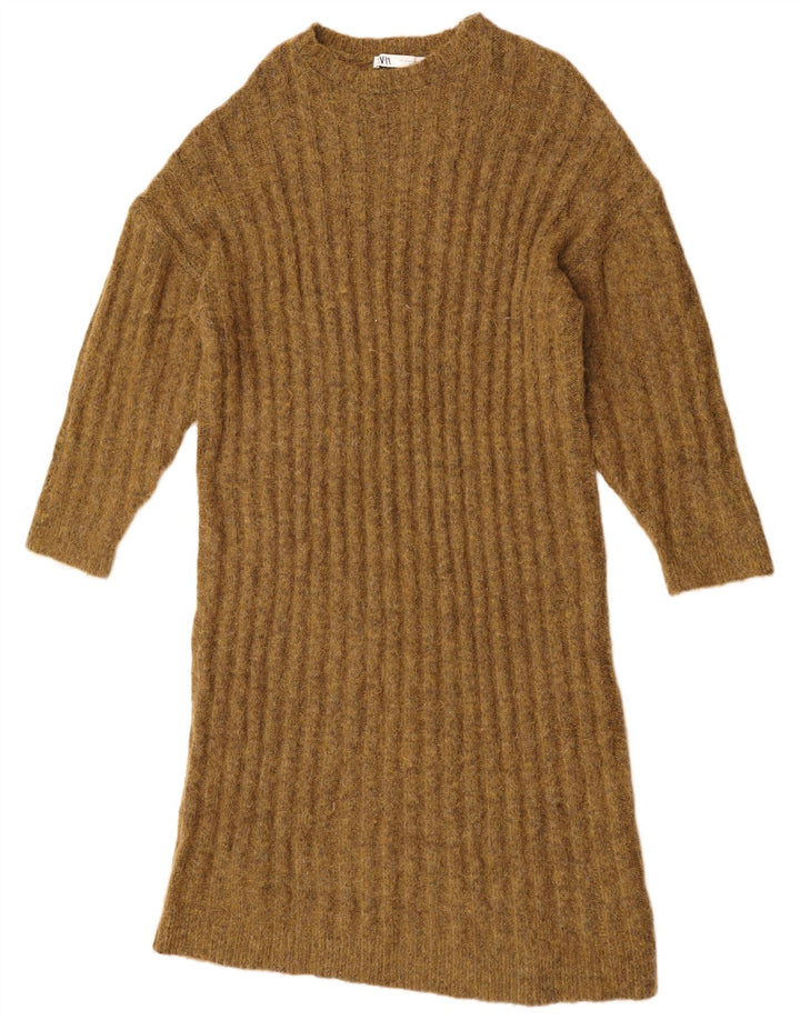 Damska oversize'owa sukienka sweterkowa ZARA UK 14, średni nylon w kolorze khaki
