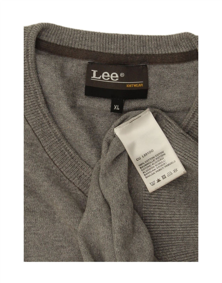 LEE Mens V-Neck Jumper Sweater XL Grey Cotton Vintage Lee and Second-Hand Lee from Messina Hembry 