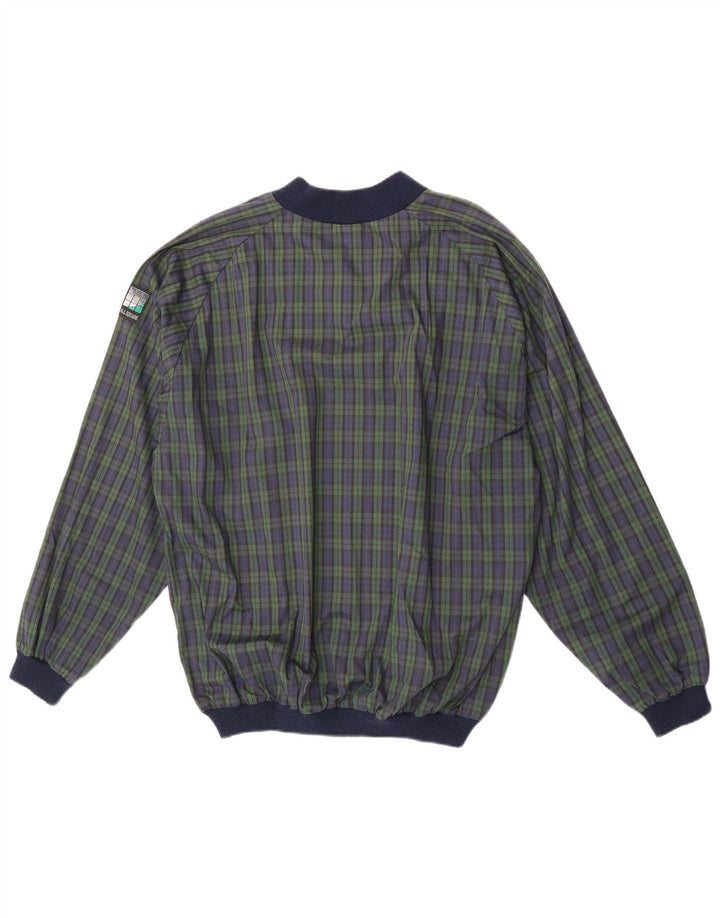 Vintage męski sweter dresowy Top XL granatowy poliester w kratkę