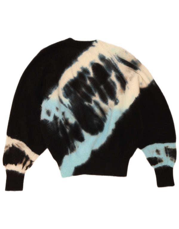 Vintage damski sweter z okrągłym dekoltem w kształcie skrzydła nietoperza UK 12 Medium Black Tie Dye