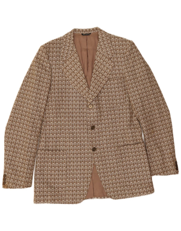 Vintage męska marynarka zapinana na 3 guziki IT 52 XL brązowa geometryczna wełna