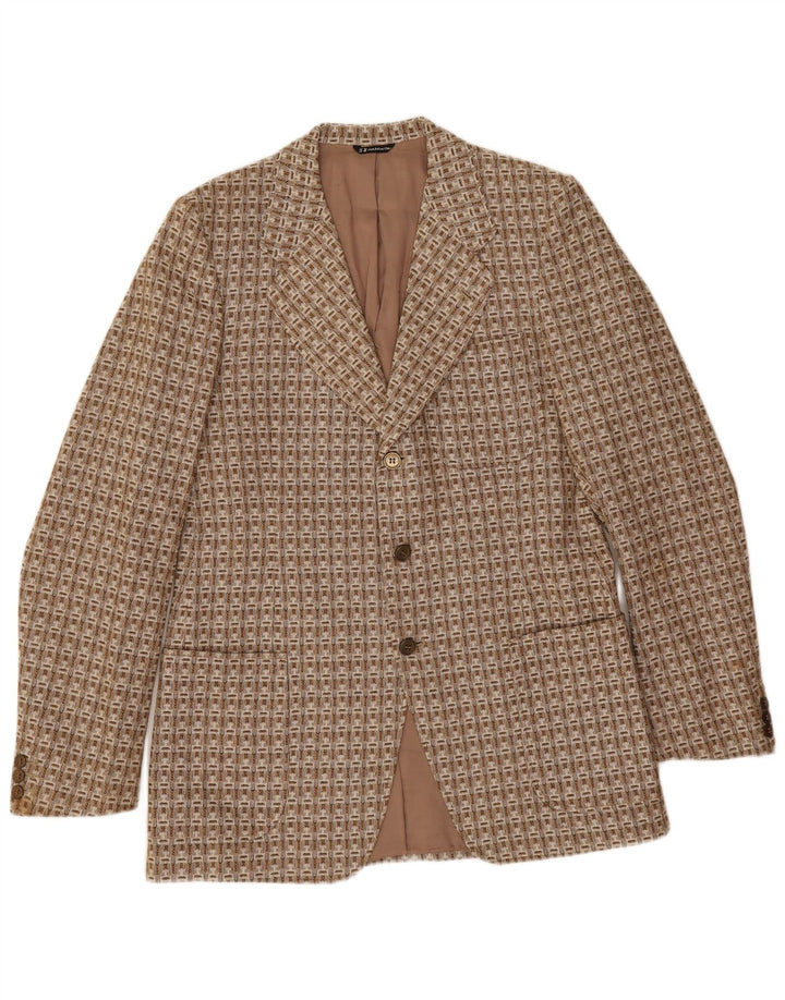 Vintage męska marynarka zapinana na 3 guziki IT 52 XL brązowa geometryczna wełna