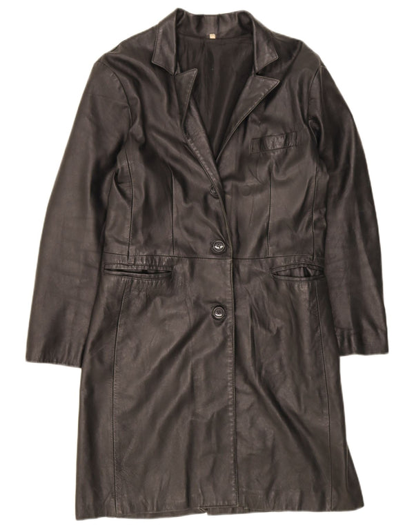 Vintage damski płaszcz skórzany UK 18 XL czarna skóra