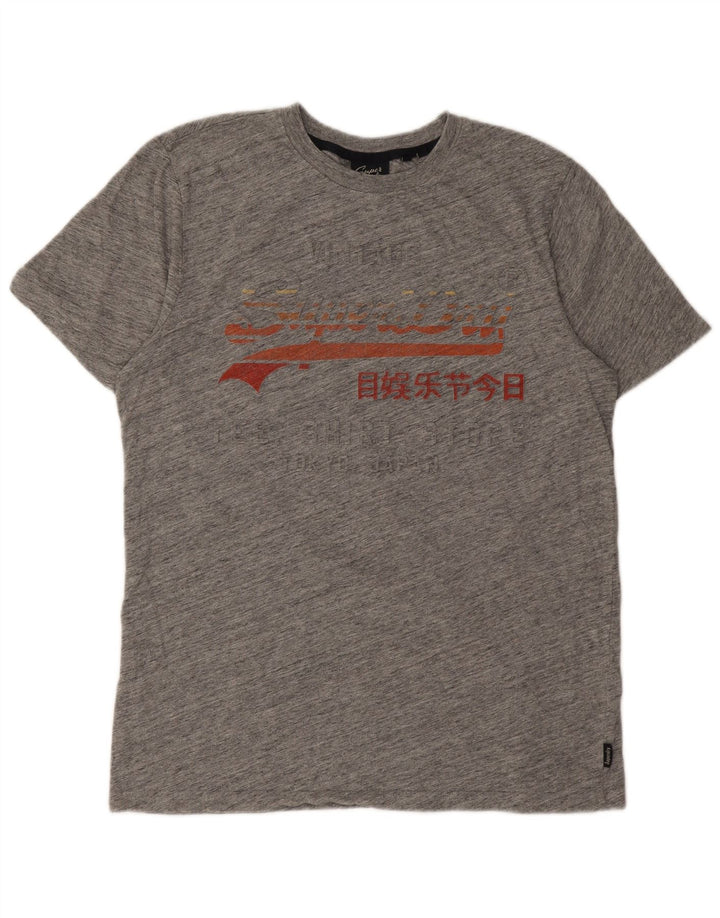 Męski T-shirt Superdry z grafiką, duży, szary, bawełniany w cętki