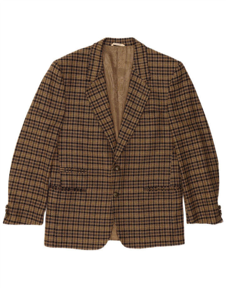 Luigi Botto Męska marynarka zapinana na 2 guziki UK 40 Duża brązowa wełna w pepitkę