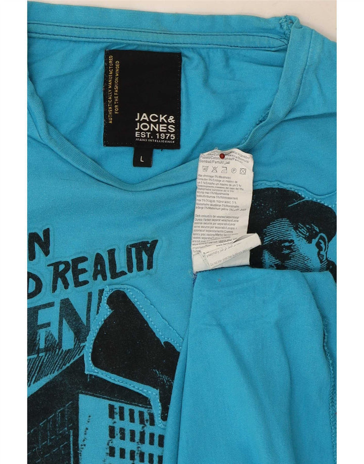 Męski T-shirt z grafiką Jack & Jones Baltimore, duży, niebieski, bawełniany