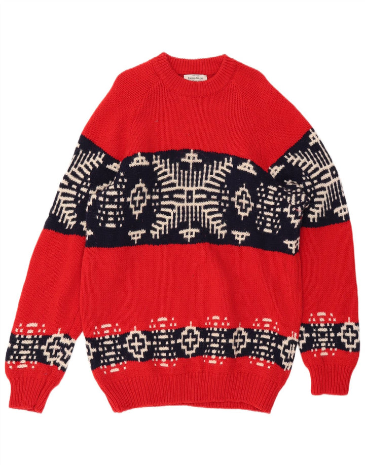 BENETTON Męski sweter z dekoltem w łódkę Średni czerwony Fair Isle Wool