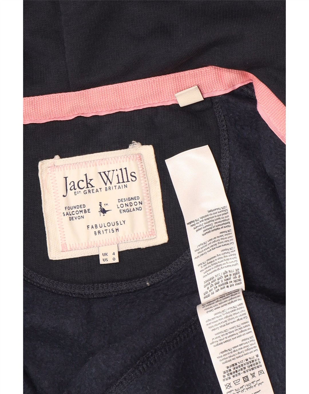 Damski sweter JACK WILLS z kapturem i zamkiem UK 4 XS, granatowy, bawełniany