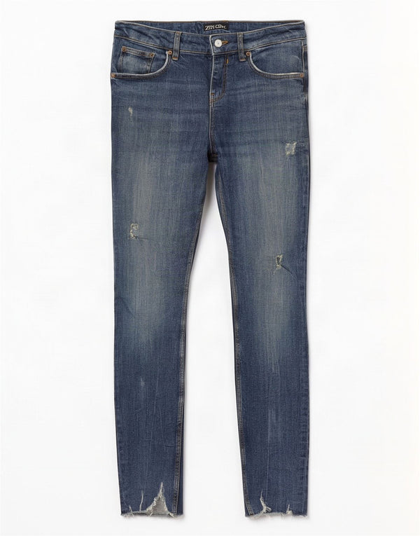 Damskie jeansy rurkowe Zara w trudnej sytuacji EU 38 Small W28 L28 Niebieska bawełna