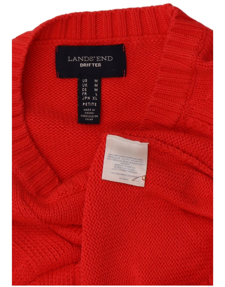 LANDS END Damski sweter z okrągłym dekoltem, UK 12, średni czerwony, bawełniany