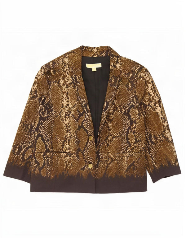 Michael Kors Womens 3/4 Sleeve Blazer Jacket US 12 Large Brown Animal Print