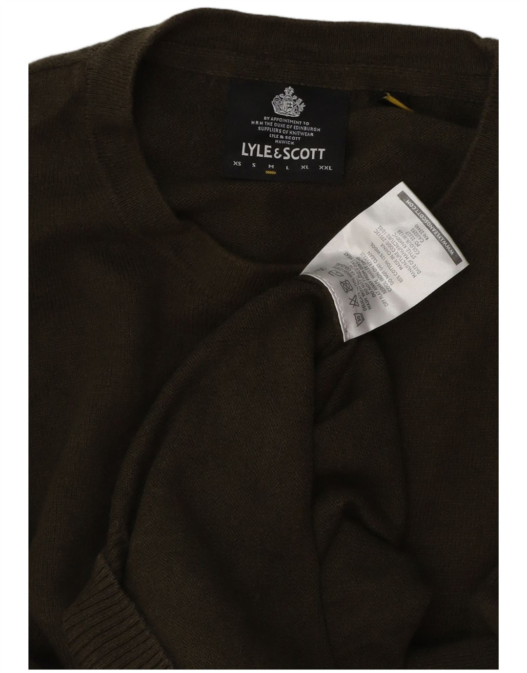 Męski sweter z okrągłym dekoltem LYLE & SCOTT, średnia, bawełniana khaki