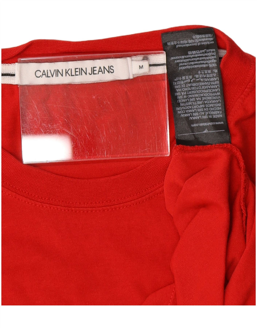 Damski T-shirt z grafiką CALVIN KLEIN JEANS, UK 14, średni czerwony, bawełniany