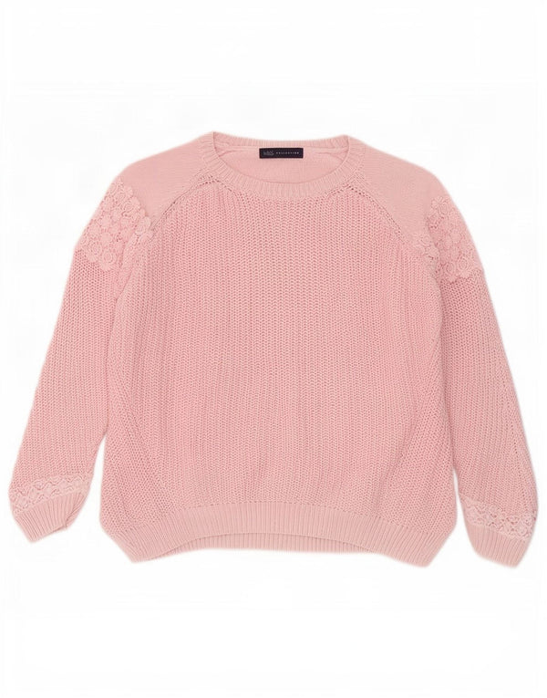 Marks & Spencer Damski sweter z dekoltem w łódkę UK 14, duży, różowy, w kwiaty