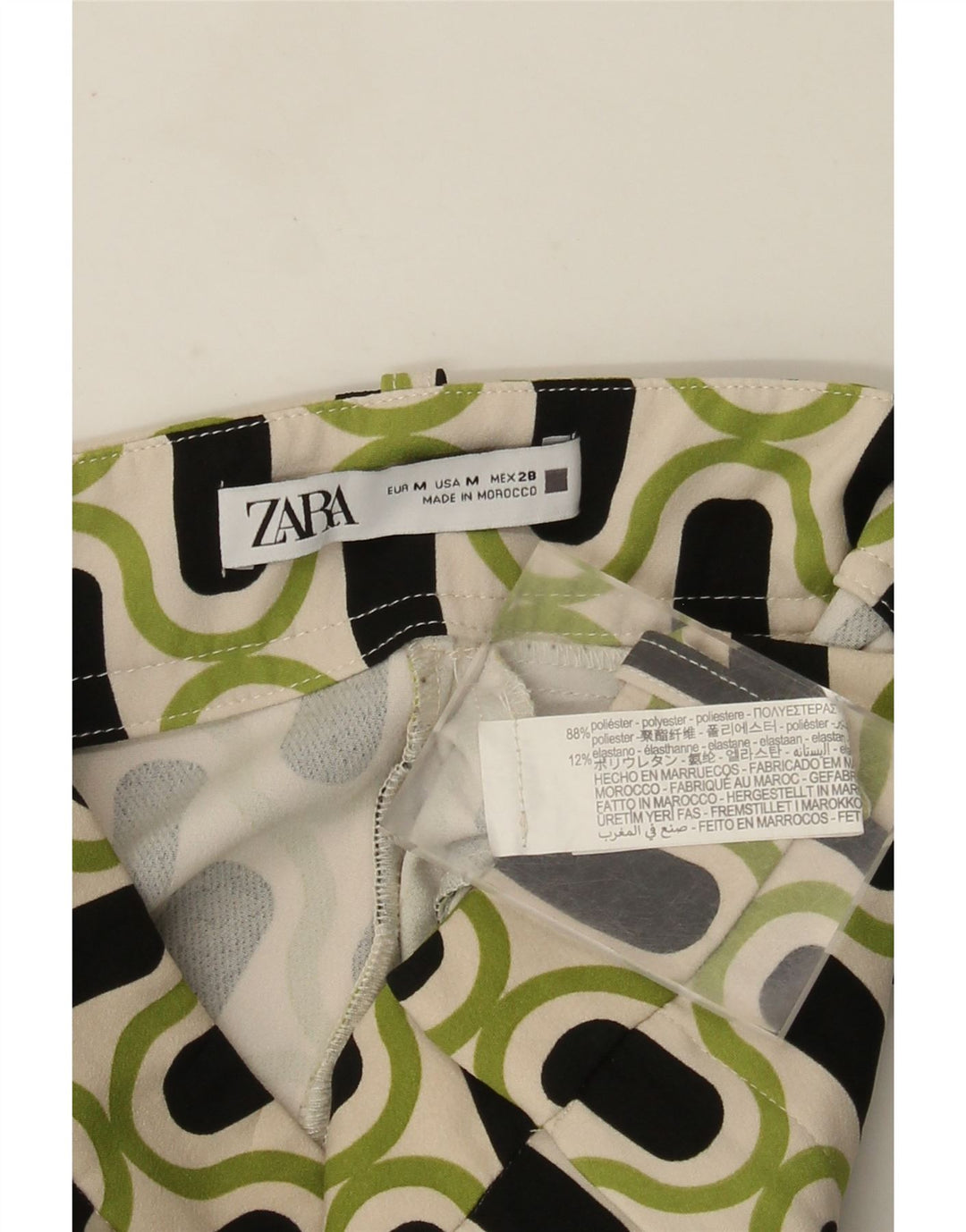 Spodnie damskie Zara Bootcut średnie W28 L26 Zielone geometryczne