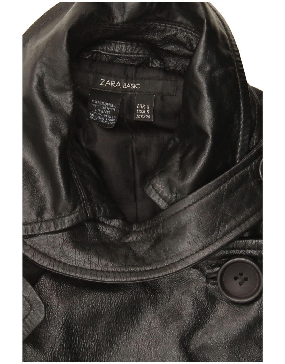 Damski wojskowy płaszcz skórzany Zara UK 10, mała czarna skóra