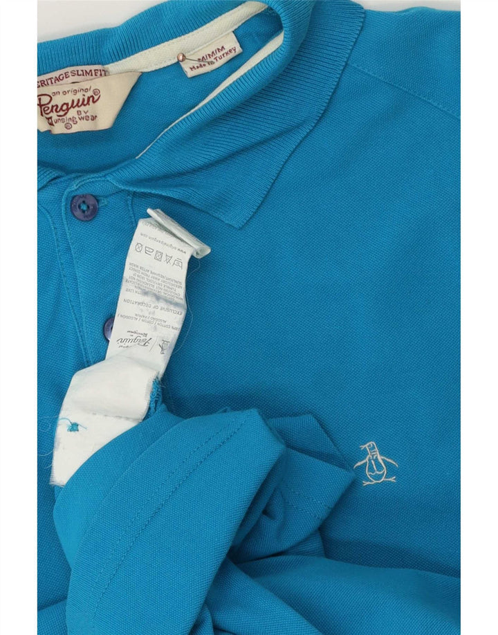 Męska koszulka polo Penguin Heritage Slim Fit, średnioniebieska, bawełniana