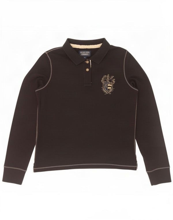 Damska koszulka polo Ralph Lauren z długim rękawem i grafiką, UK 18 XL, czarna bawełna