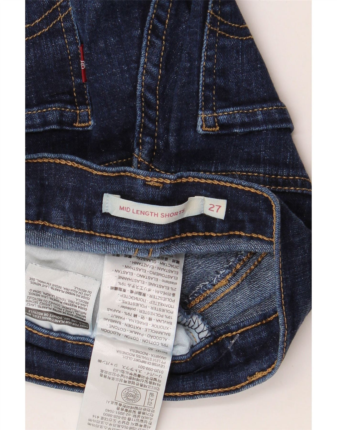 Damskie spodenki jeansowe LEVI'S ze średnim stanem W27, małe, granatowe, bawełniane