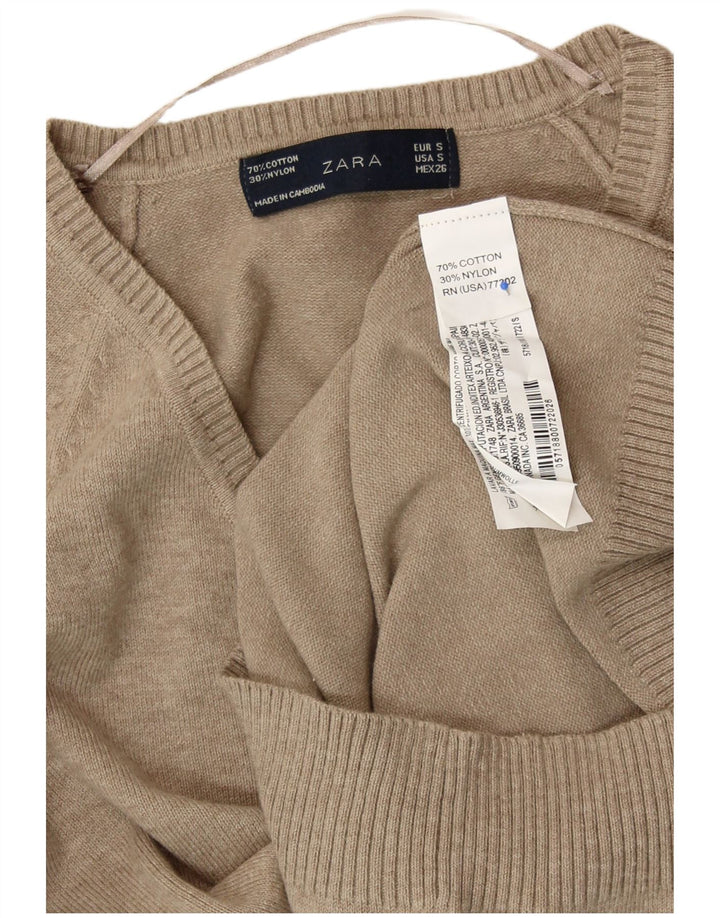 Damski sweter ZARA z dekoltem w kształcie litery V, UK 8, mały, szary, bawełniany