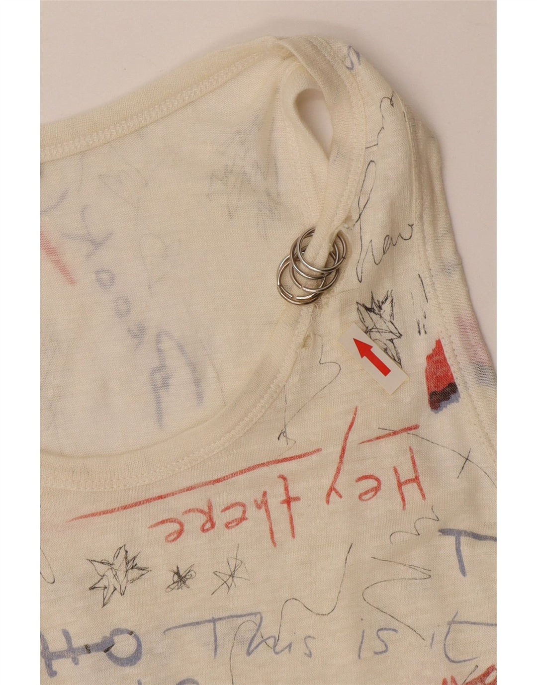 Damska kamizelka z grafiką ZARA UK 14, średnia, lniana biała