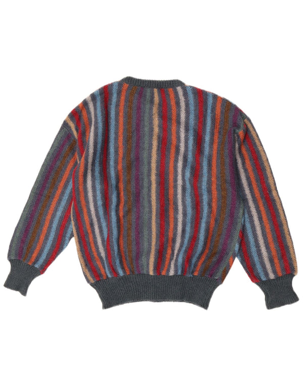 Sweter damski w stylu vintage, brytyjski 14, średni, wielobarwny, wełniany w paski