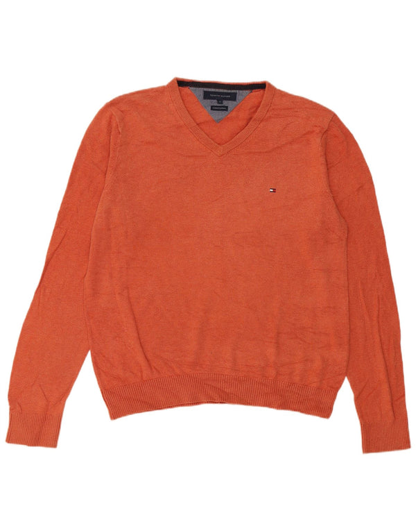 Męski sweter Tommy Hilfiger z dekoltem w kształcie litery V, mały, pomarańczowy, bawełniany