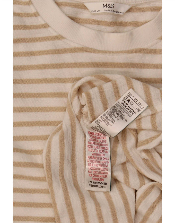 Marks & Spencer Dziewczęcy top oversize z długim rękawem 13-14 lat w beżowe paski