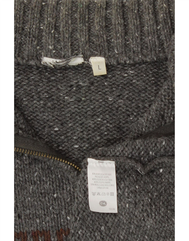 Męski sweter C&A z zamkiem błyskawicznym, duży, szary, akryl Fair Isle