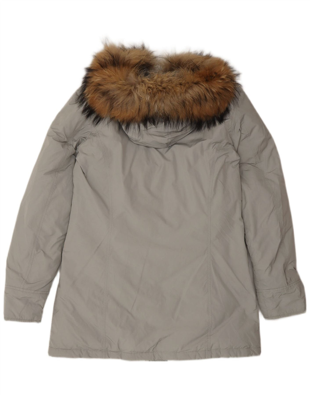 Damska kurtka parka z kapturem Woolrich UK 16, duża, szara, poliestrowa, zimowa