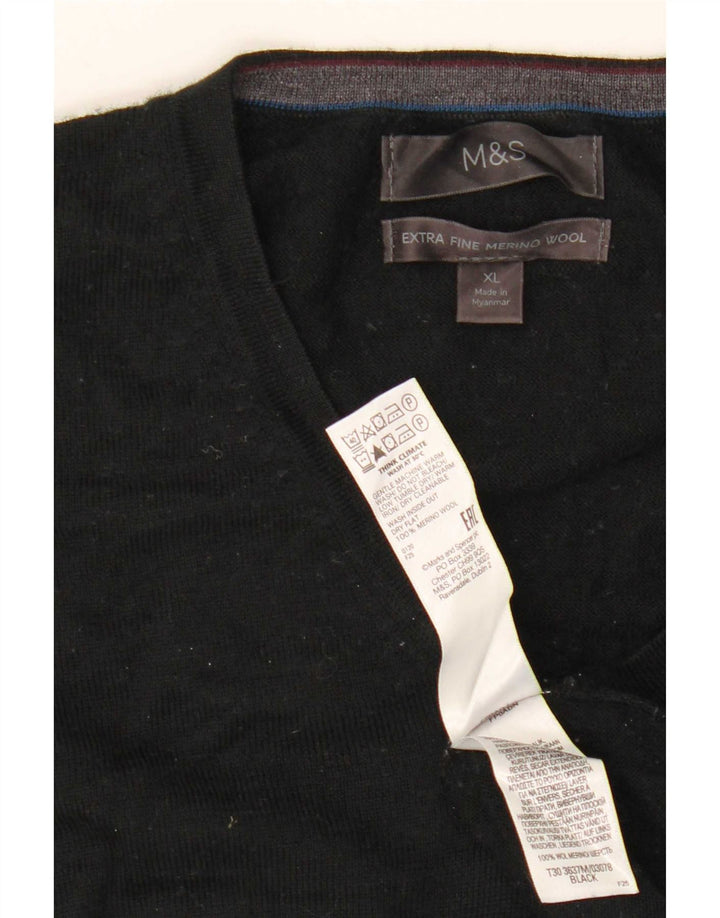 Marks & Spencer Męski sweter z dekoltem w kształcie litery V, XL, czarna, wełna merynosów