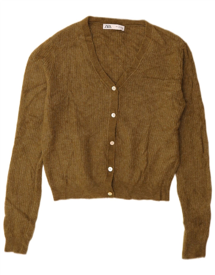 Damski sweter rozpinany Zara UK 16, duży, khaki, poliamid