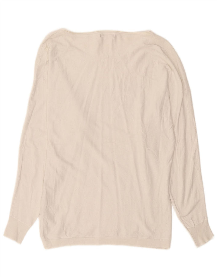 Damski sweter Guess z graficznym dekoltem w łódkę UK 16, duży, biały, wiskoza