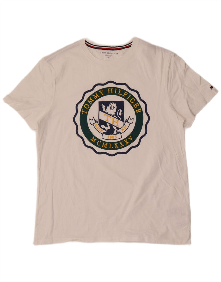 Męska koszulka z grafiką Tommy Hilfiger, średnia, biała bawełna