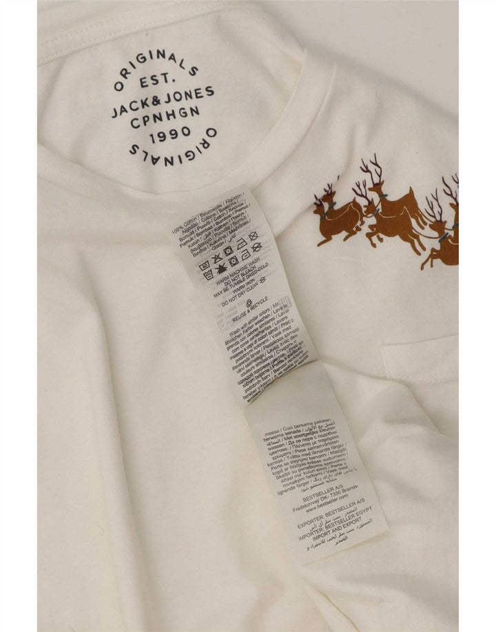 Męska koszulka z grafiką Jack & Jones, średnia, biała bawełna