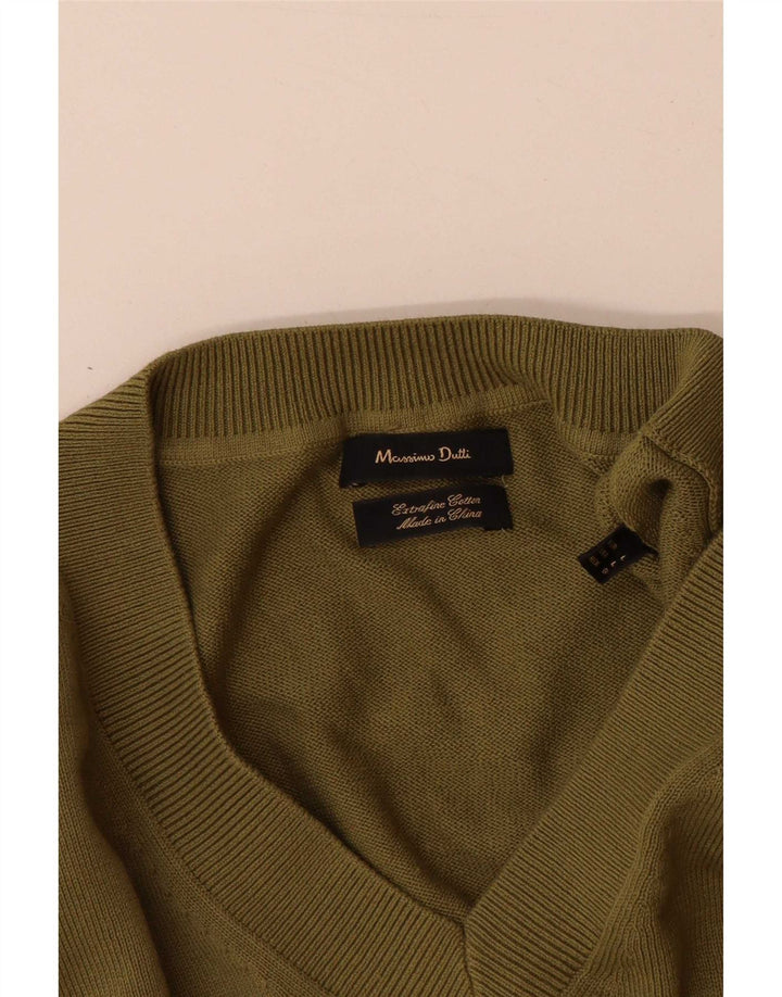 Męski sweter Massimo Dutti z dekoltem w kształcie litery V, duży, bawełniany khaki