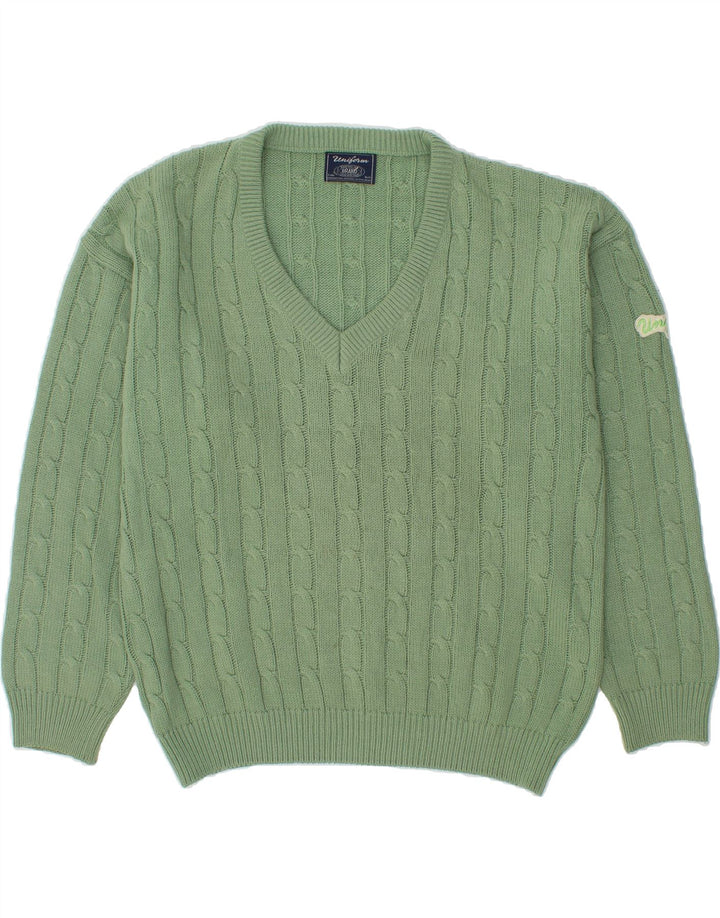 UNIFORM Męski sweter z dekoltem w kształcie litery V, duży, zielony akryl