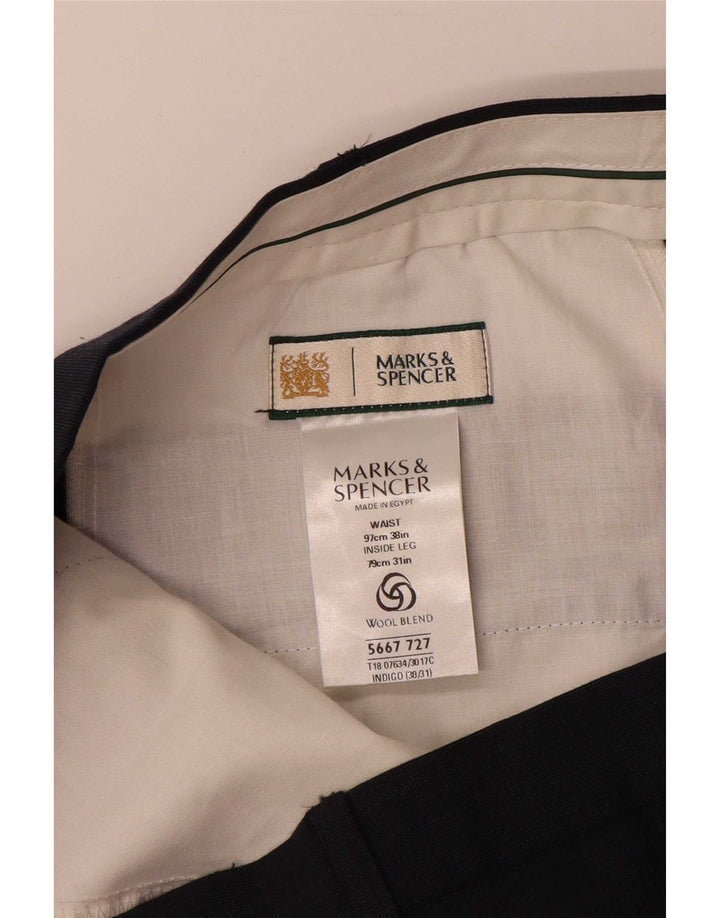 Marks & Spencer Męskie proste spodnie garniturowe W38 L31 Granatowy poliester