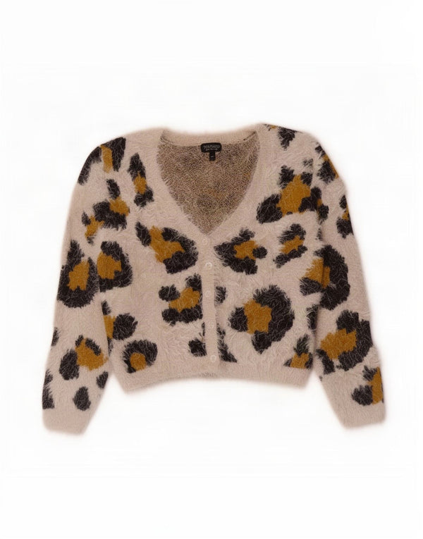 Damski sweter rozpinany Topshop UK 12, średni, złamany biały nylon z nadrukiem zwierzęcym