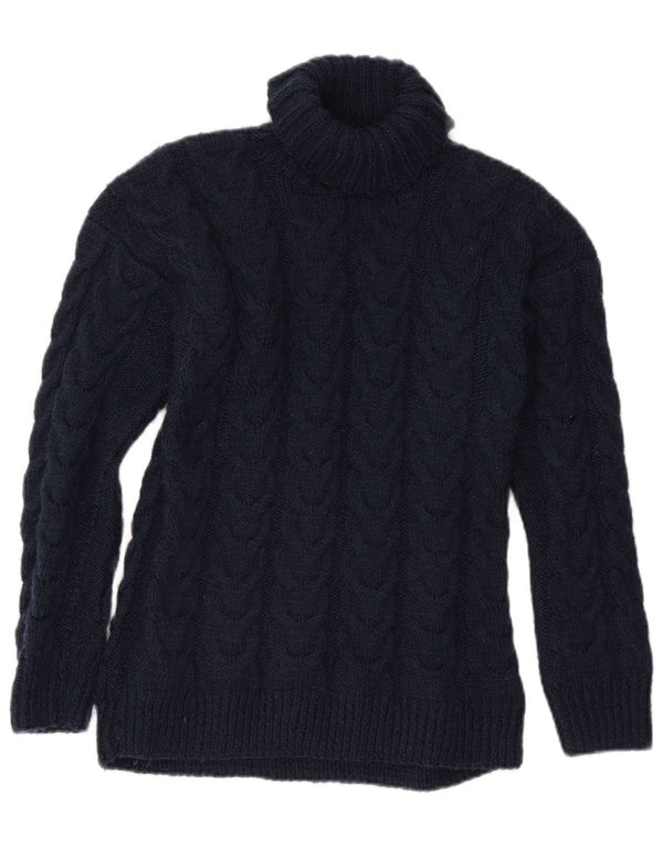 Sweter damski w stylu vintage z wywijanym dekoltem UK 16, duży, granatowy