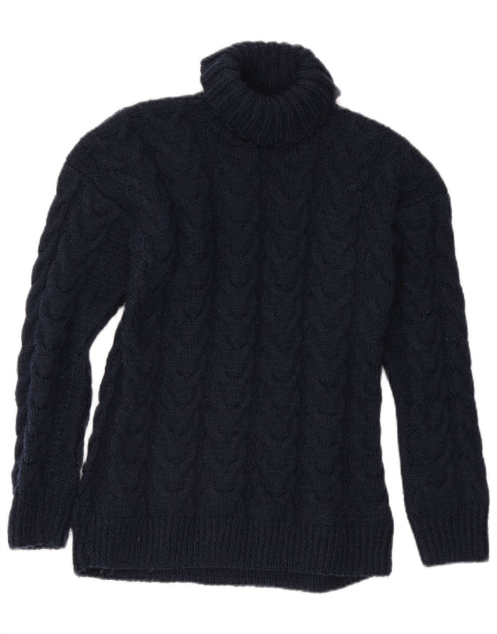 Sweter damski w stylu vintage z wywijanym dekoltem UK 16, duży, granatowy