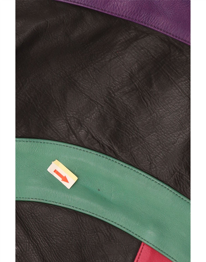 Damska krótka kurtka ROLEFF UK 14, duży, czarny, skórzany motocykl z blokami kolorów