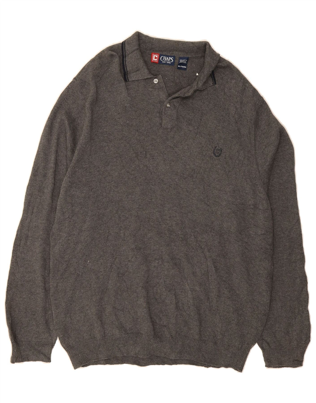 CHAPS Mens Polo Neck Jumper Sweater XL Grey Cotton Vintage Chaps and Second-Hand Chaps from Messina Hembry 