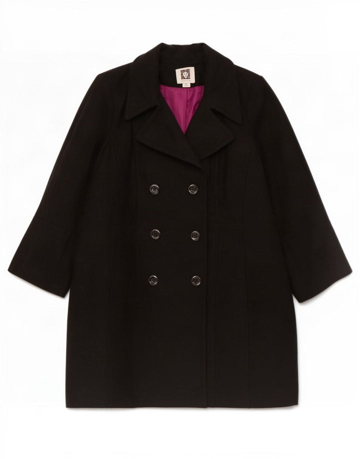 Damski płaszcz dwurzędowy Anne Klein UK 18 XL, czarna wełna