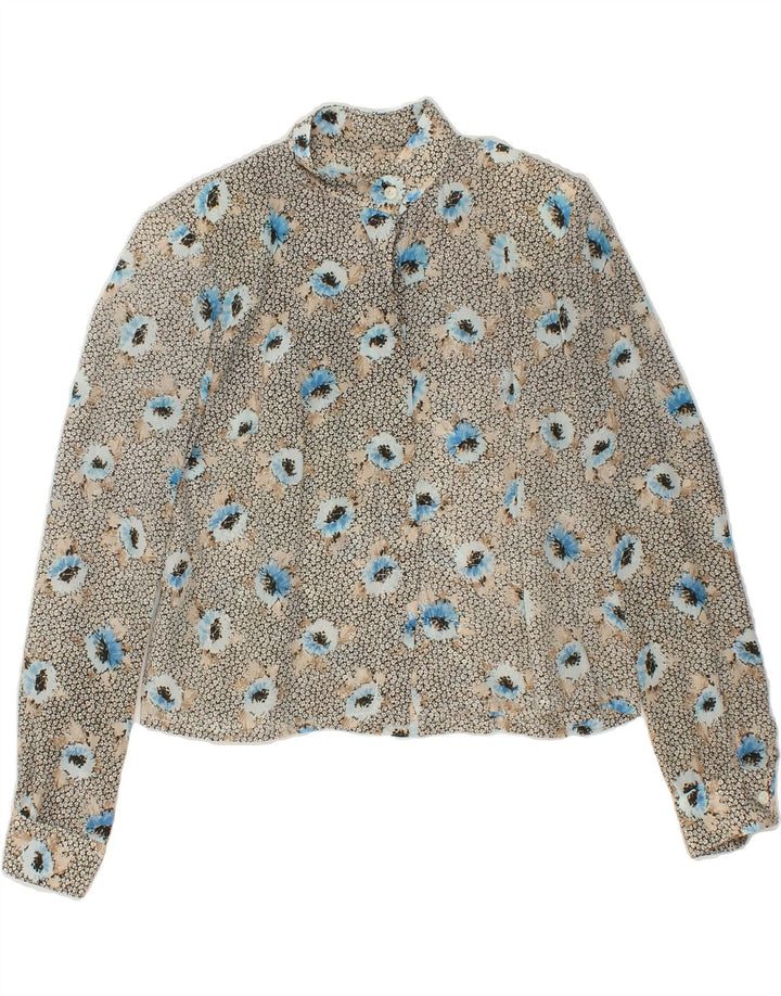 VINTAGE Womens Shirt Blouse UK 14 Medium Grey Floral Vintage Vintage and Second-Hand Vintage from Messina Hembry 